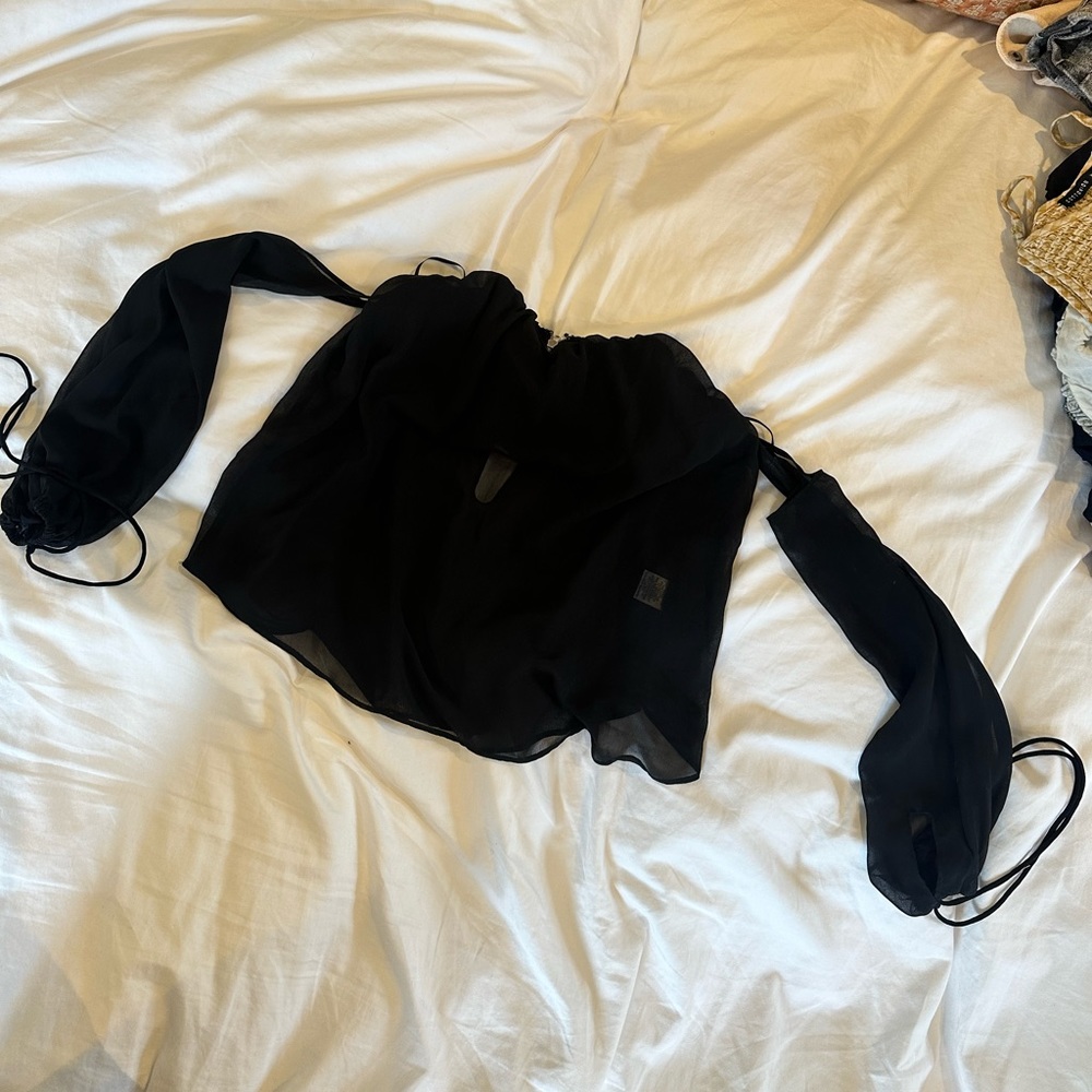 Off shoulder black sheer top